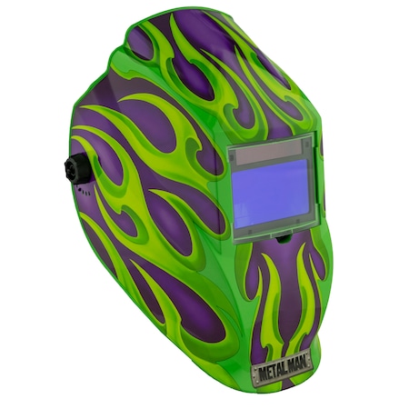 Metal Man Big Window 8735 Auto Darkening Welding Helmet - Purple/Green Flame APG8735SGC